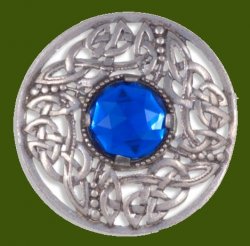 Celtic Open Knotwork Antiqued Blue Glass Stone Round Stylish Pewter Brooch