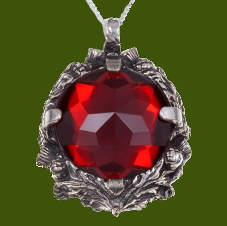 Image 0 of Thistle Antiqued Floral Emblem Red Glass Stone Stylish Pewter Pendant