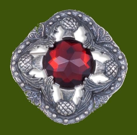 Image 0 of Thistle Flower Antiqued Square Red Glass Stone Stylish Pewter Brooch