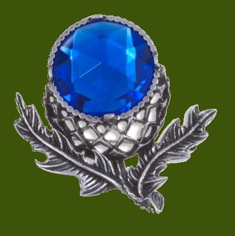 Image 0 of Thistle Flower Antiqued Blue Glass Stone Stylish Pewter Brooch