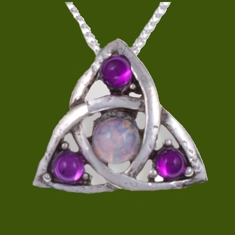Image 0 of Celtic Love Knot Antiqued Opal Purple Glass Stone Small Stylish Pewter Pendant