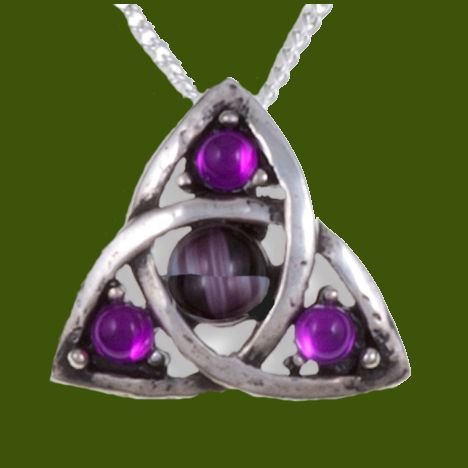 Image 0 of Celtic Love Knot Antiqued Purple Glass Stone Small Stylish Pewter Pendant