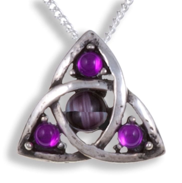 Image 1 of Celtic Love Knot Antiqued Purple Glass Stone Small Stylish Pewter Pendant