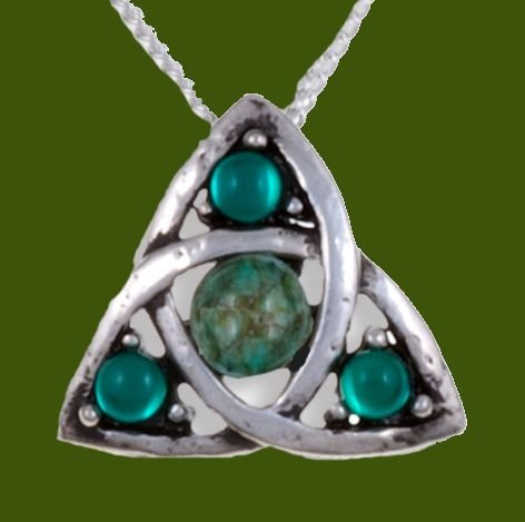 Image 0 of Celtic Love Knot Antiqued Iona Green Glass Stone Small Stylish Pewter Pendant