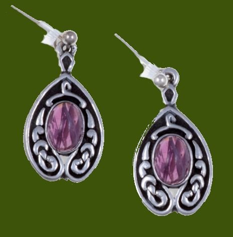 Image 0 of Celtic Knot Nouveau Purple Glass Stone Stylish Pewter Sheppard Hook Earrings