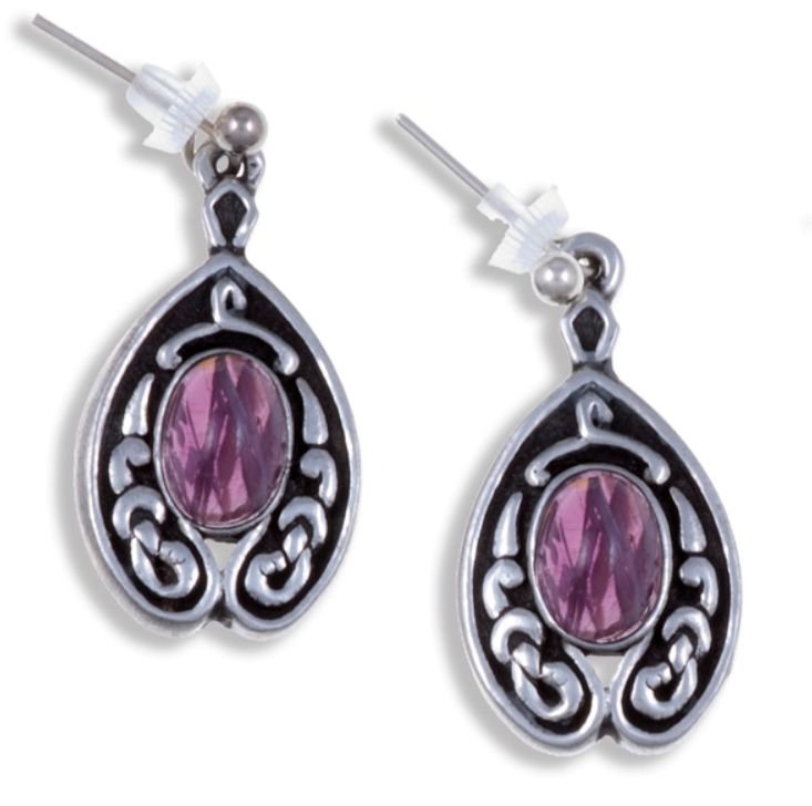 Image 1 of Celtic Knot Nouveau Purple Glass Stone Stylish Pewter Sheppard Hook Earrings