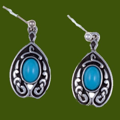 Image 0 of Celtic Knot Nouveau Turquoise Glass Stone Stylish Pewter Sheppard Hook Earrings
