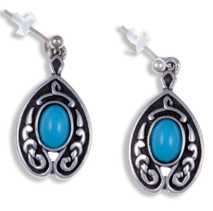 Image 1 of Celtic Knot Nouveau Turquoise Glass Stone Stylish Pewter Sheppard Hook Earrings