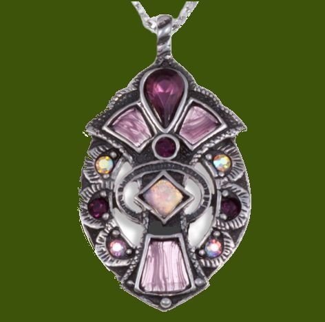 Image 0 of Fan Antiqued Purple Glass Stone Small Stylish Pewter Pendant