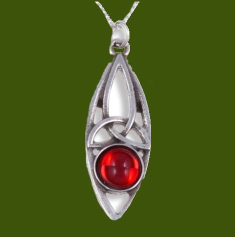 Image 0 of Celtic Oval Knot Antiqued Red Glass Stone Small Stylish Pewter Pendant