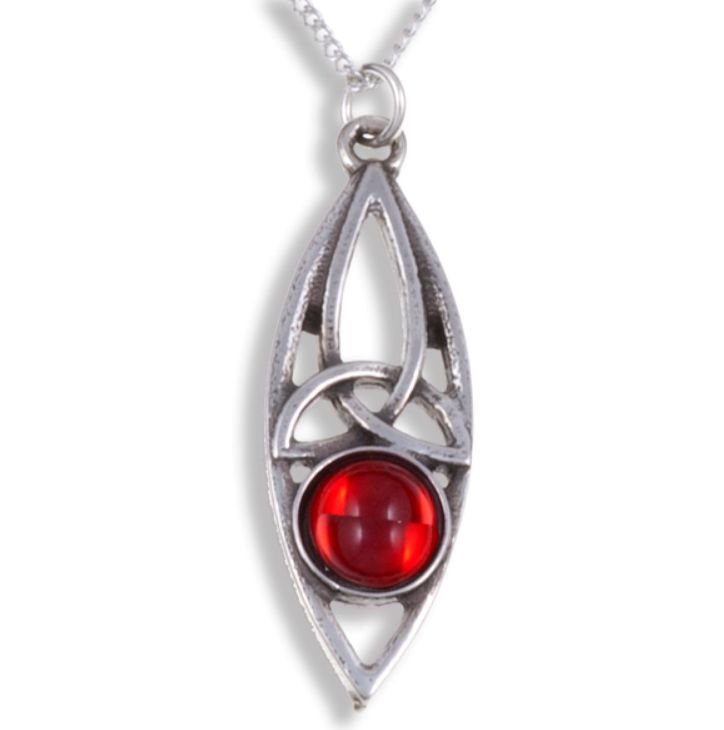Image 1 of Celtic Oval Knot Antiqued Red Glass Stone Small Stylish Pewter Pendant