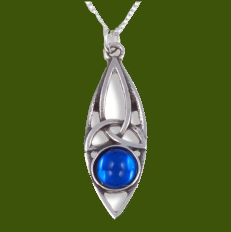 Image 0 of Celtic Oval Knot Antiqued Blue Glass Stone Small Stylish Pewter Pendant
