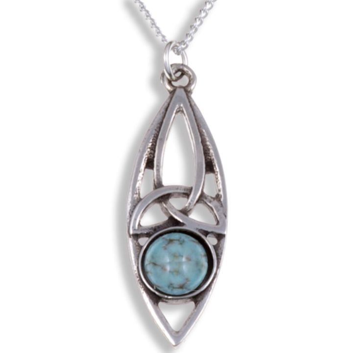 Image 1 of Celtic Oval Knot Antiqued Turquoise Glass Stone Small Stylish Pewter Pendant