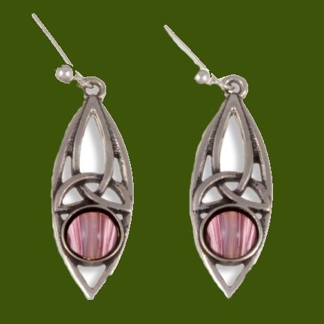 Image 0 of Celtic Oval Antiqued Purple Glass Stone Stylish Pewter Sheppard Hook Earrings