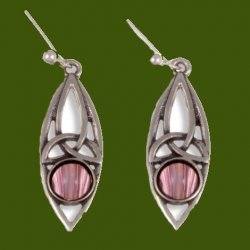 Celtic Oval Antiqued Purple Glass Stone Stylish Pewter Sheppard Hook Earrings
