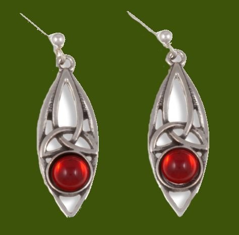 Image 0 of Celtic Oval Antiqued Red Glass Stone Stylish Pewter Sheppard Hook Earrings