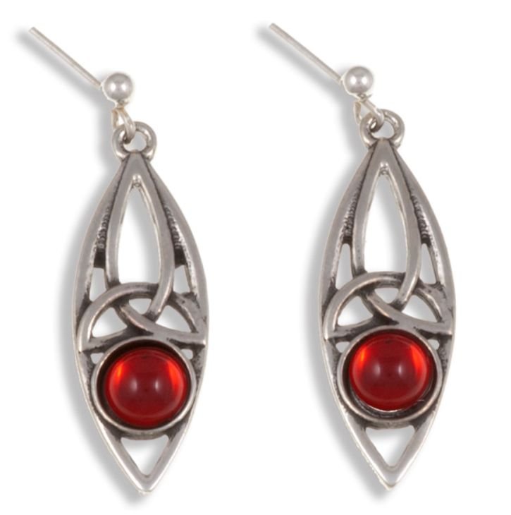 Image 1 of Celtic Oval Antiqued Red Glass Stone Stylish Pewter Sheppard Hook Earrings