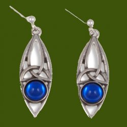 Celtic Oval Antiqued Blue Glass Stone Stylish Pewter Sheppard Hook Earrings