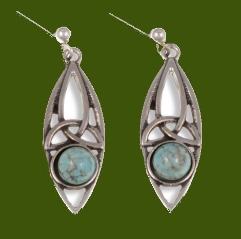 Image 0 of Celtic Oval Antiqued Turquoise Glass Stone Stylish Pewter Sheppard Hook Earrings