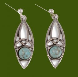Celtic Oval Antiqued Turquoise Glass Stone Stylish Pewter Sheppard Hook Earrings