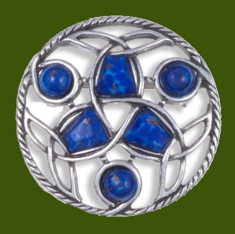 Image 0 of Celtic Endless Knotwork Antiqued Blue Glass Stone Stylish Pewter Brooch