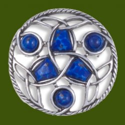 Celtic Endless Knotwork Antiqued Blue Glass Stone Stylish Pewter Brooch