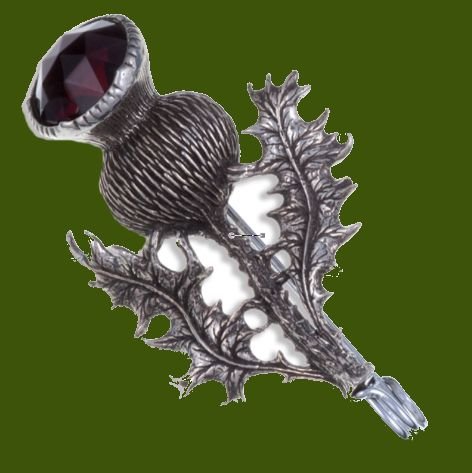 Image 0 of Thistle Flower Antiqued Purple Glass Stone Stylish Pewter Kilt Pin