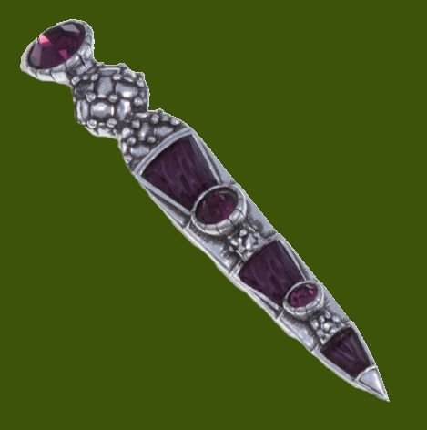 Image 0 of Skein Dhu Antiqued Purple Glass Stone Stylish Pewter Brooch