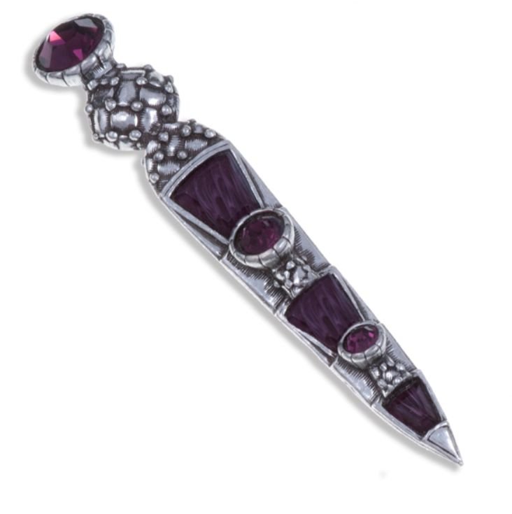 Image 1 of Skein Dhu Antiqued Purple Glass Stone Stylish Pewter Brooch