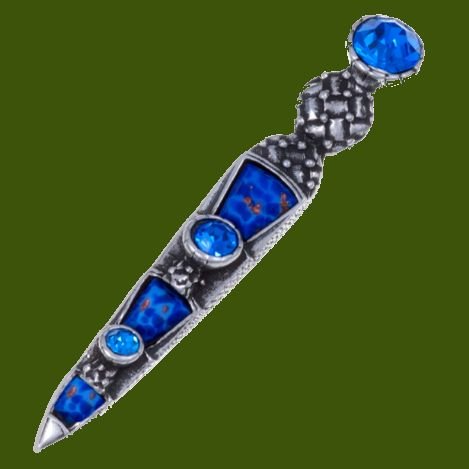 Image 0 of Skein Dhu Antiqued Blue Glass Stone Stylish Pewter Brooch