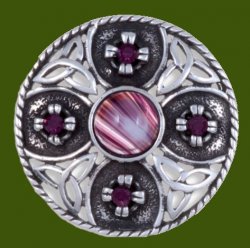 Celtic Triscele Shield Antiqued Purple Glass Stone Stylish Pewter Brooch