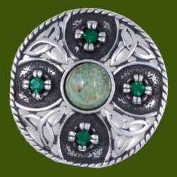 Celtic Triscele Shield Antiqued Iona Green Glass Stone Stylish Pewter Brooch