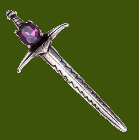 Image 0 of Sword Hilt Antiqued Purple Glass Stone Stylish Pewter Brooch