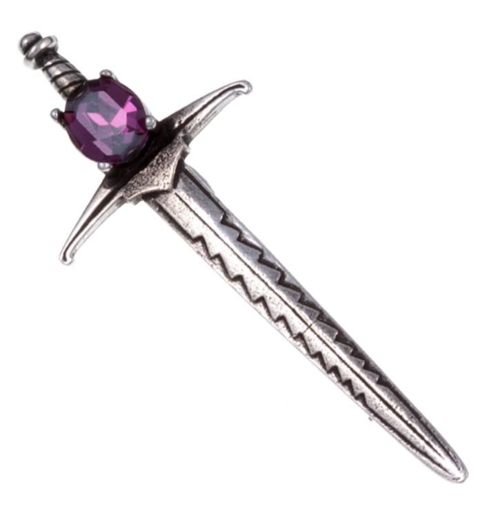 Image 1 of Sword Hilt Antiqued Purple Glass Stone Stylish Pewter Brooch
