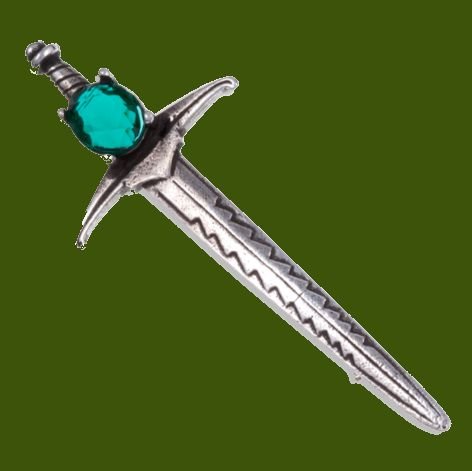 Image 0 of Sword Hilt Antiqued Green Glass Stone Stylish Pewter Brooch