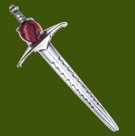 Image 0 of Sword Hilt Antiqued Red Glass Stone Stylish Pewter Brooch