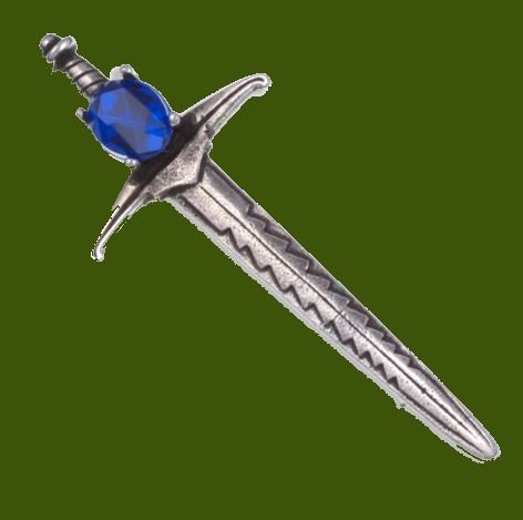 Image 0 of Sword Hilt Antiqued Blue Glass Stone Stylish Pewter Brooch
