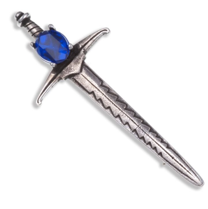 Image 1 of Sword Hilt Antiqued Blue Glass Stone Stylish Pewter Brooch