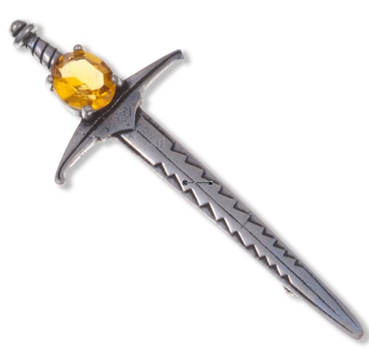 Image 1 of Sword Hilt Antiqued Orange Glass Stone Stylish Pewter Brooch