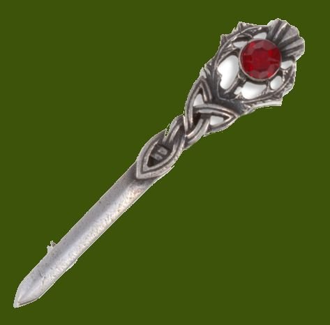 Image 0 of Thistle Love Knot Antiqued Red Glass Stone Stylish Pewter Kilt Pin