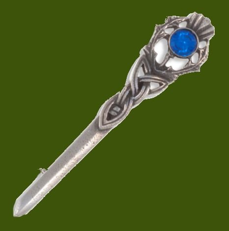 Image 0 of Thistle Love Knot Antiqued Blue Glass Stone Stylish Pewter Kilt Pin
