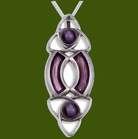 Image 0 of Celtic Trinity Knot Antiqued Purple Glass Stone Small Stylish Pewter Pendant