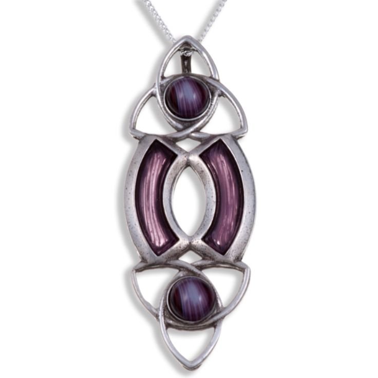 Image 1 of Celtic Trinity Knot Antiqued Purple Glass Stone Small Stylish Pewter Pendant