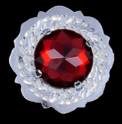 Image 0 of Thistle Flower Round Large Red Glass Stone Chrome Plated Brooch