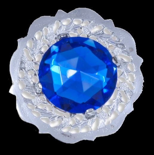 Image 0 of Thistle Flower Round Large Blue Glass Stone Chrome Plated Brooch