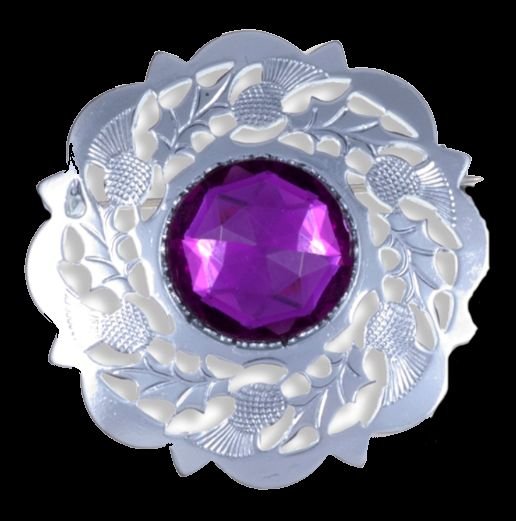 Image 0 of Thistle Flower Decorative Purple Glass Stone Chrome Plated Brooch