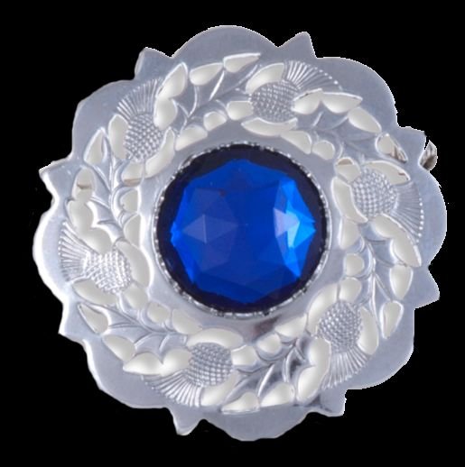 Image 0 of Thistle Flower Decorative Blue Glass Stone Chrome Plated Brooch