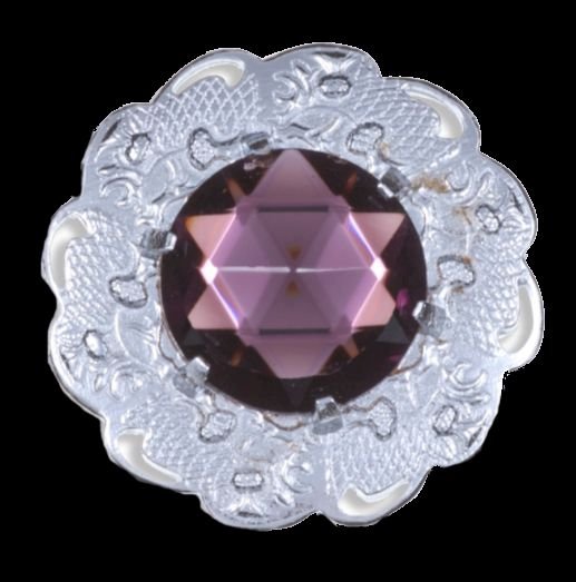Image 0 of Thistle Flower Embellished Purple Glass Stone Chrome Plated Brooch