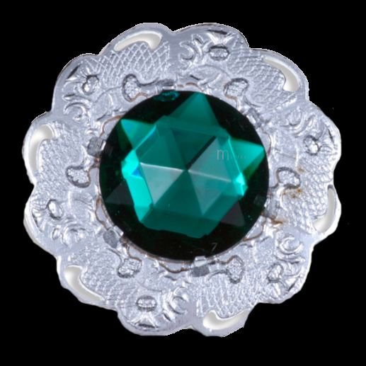 Image 0 of Thistle Flower Embellished Green Glass Stone Chrome Plated Brooch