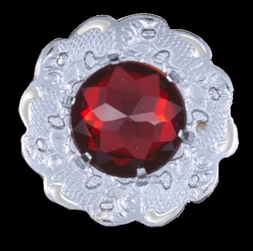 Image 0 of Thistle Flower Embellished Red Glass Stone Chrome Plated Brooch